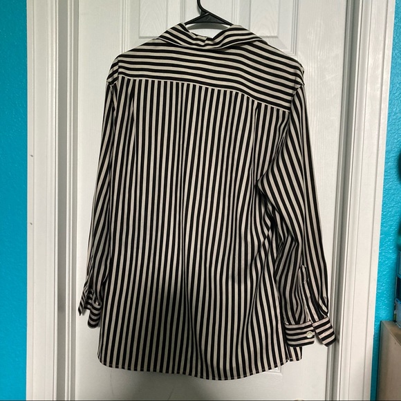 Cream and Black Vertical Striped Silk Blouse - Picture 2 of 4